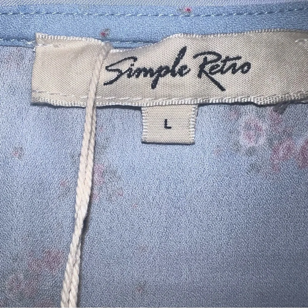 Simple Retro Blue Pink Romantic Bohemian Peter Pan Collar Button Down Top  NWT L - Picture 6 of 10